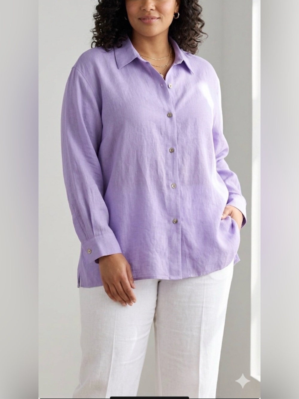 Harve Benard Woman’s Purple Lavender Linen Blend Long sleeve Shirt Button Up 1X